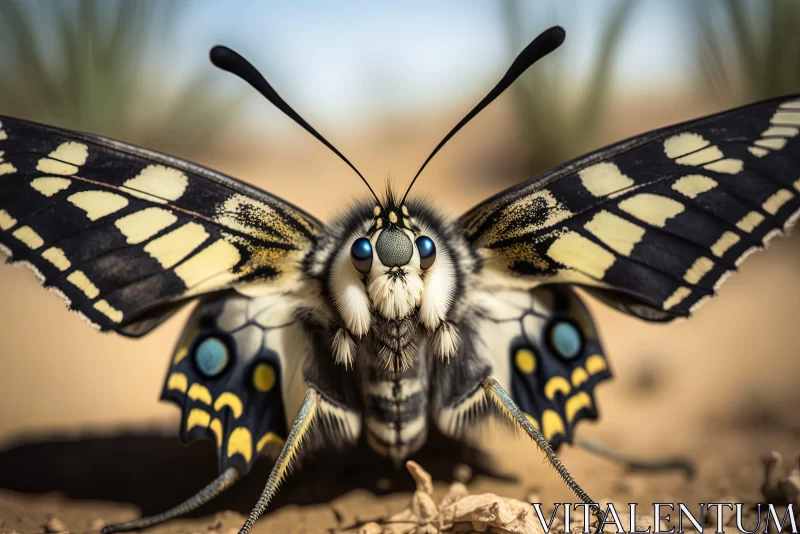 Surreal Humorous Butterfly in Desert - Anthropomorphic Imagery AI Image