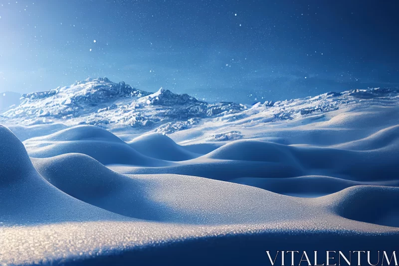 Tranquil Snowy Landscape Under Starlit Sky AI Image