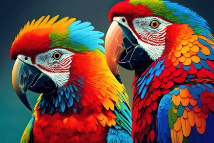 Colorful Parrot Duo in Detailed Acrylic Art