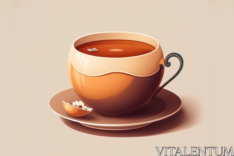 Illustrated Coffee Mug in Warm Tones and Detailed Artistry AI Image