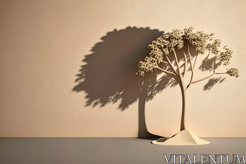 Paper Sculpture Tree Shadow: A Minimalist Abstract Art AI Image