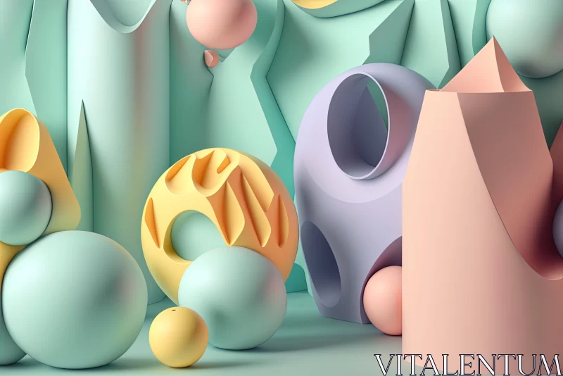 Abstract 3D Art in Pastel Hues and Playful Geometric Shapes AI Image