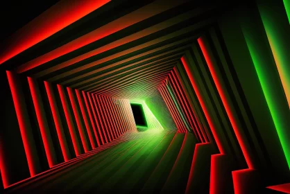 Futuristic Green and Red Lighting Tunnel - Abstract Artistry