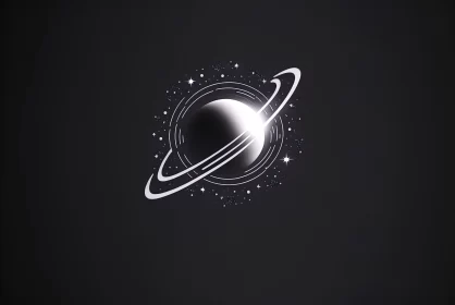 Saturn Flat Icon in Light Black and Silver - Universe/Galaxy Art