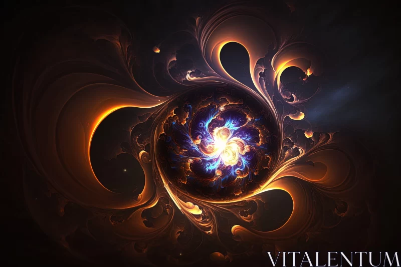 Abstract Fractal Art of Glowing Fire Sphere in Baroque Energy Style AI Image