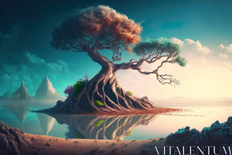 Fantasy Realism Artwork: The Island Tree AI Image