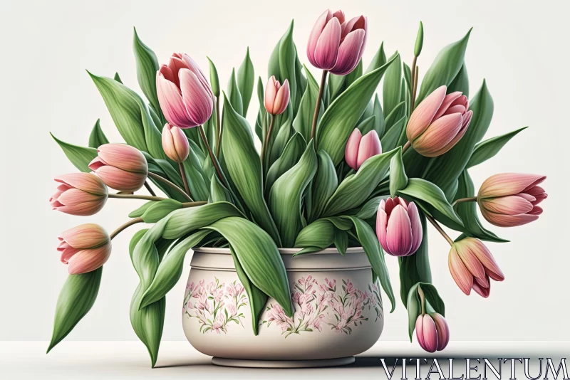 Pink Tulips in White Vase: An Oil Painting AI Image