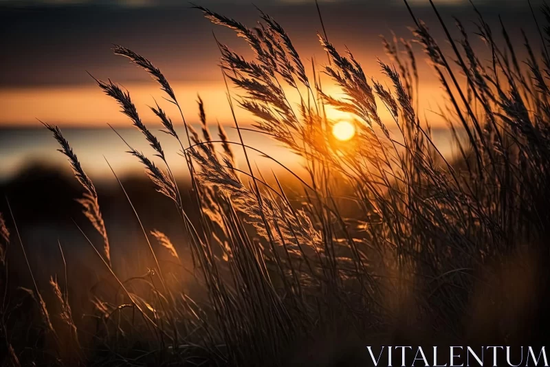 Romantic Coastal Landscape at Sunset with Long Grass AI Image