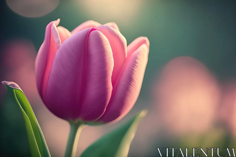 Pink Tulip against Sunlit Background in Realistic Rendering Style AI Image