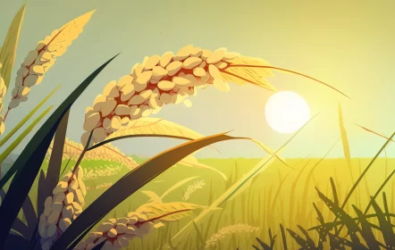 Traditional Vietnamese Field and Sun Illustration