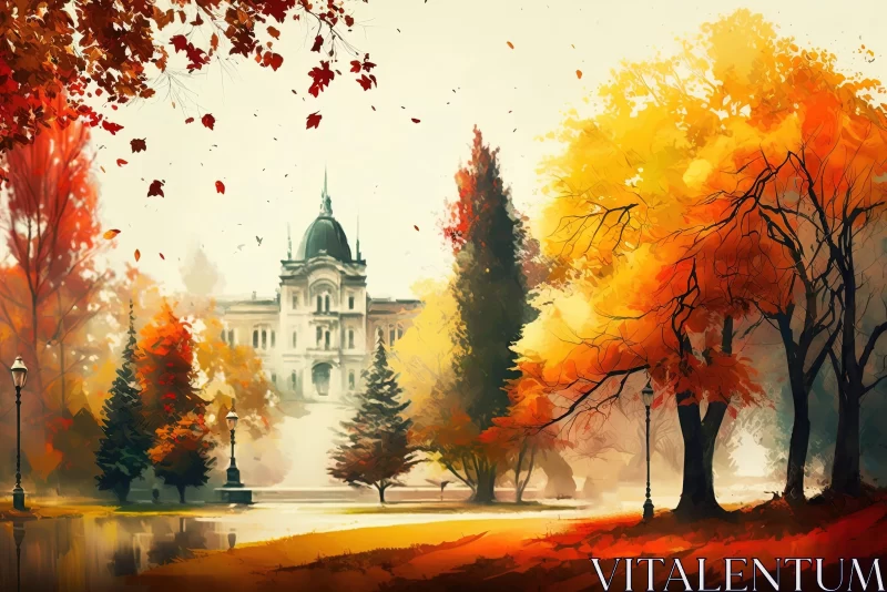 Autumn Cityscape with Park - A Romantic Artwork AI Image