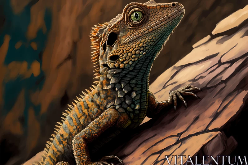 Bearded Lizard Digital Painting with Mayan and Phoenician Art Influences AI Image