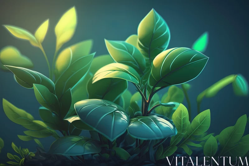 Green Plant Illustration in Dark Background | 2D Game Art Style AI Image