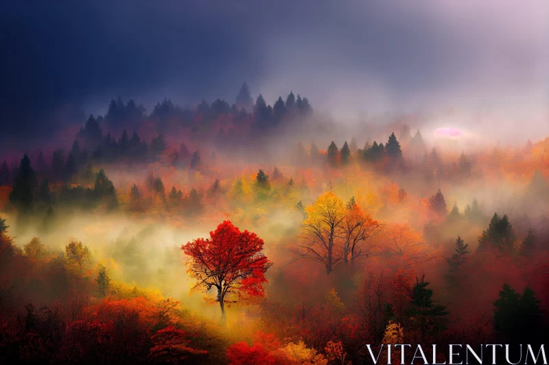 Mesmerizing Autumn Forest Engulfed in Fog AI Image