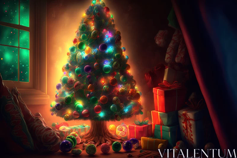 Vintage Style Christmas Tree - A Colorful Digital Painting AI Image