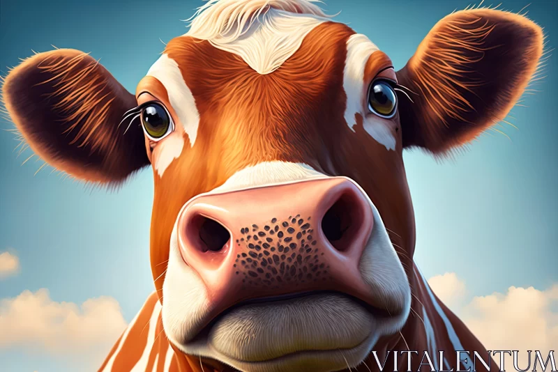 Charming Cow Illustration in a Countryside Setting AI Image