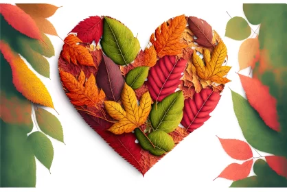 Colorful Autumn Leaves in Heart-Shaped Arrangement