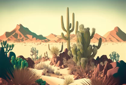 Desert Landscape Illustrated in Retro Style