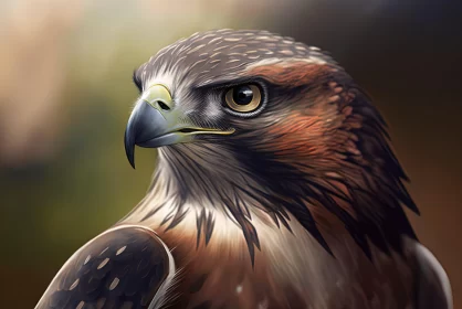 Detailed Hawk Portrait in Flat Shading Style