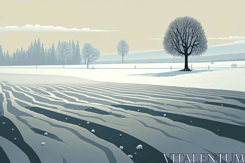 Detailed Snowy Landscape Illustration AI Image