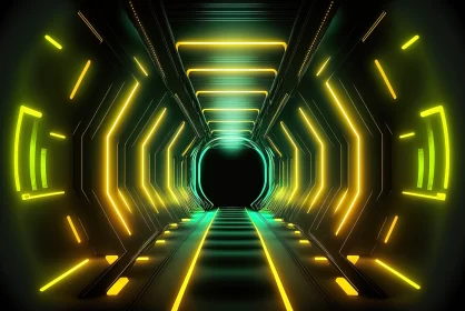 Futuristic Circular Tunnel in Neon Lights - 3D Illustration