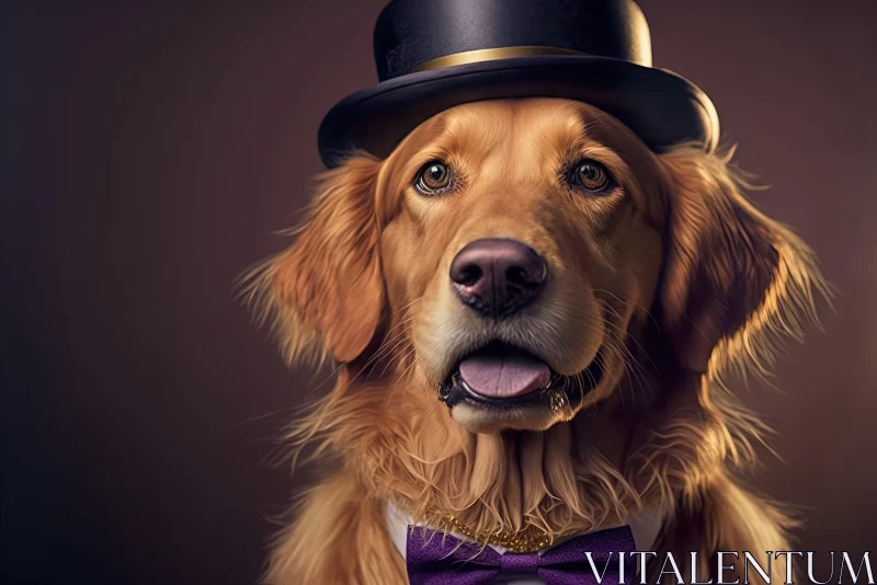 Golden Retriever in Top Hat: Epic Animal Portraiture AI Image