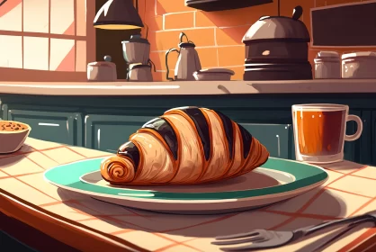 Cartoonish Food Art: A Croissant on the Counter