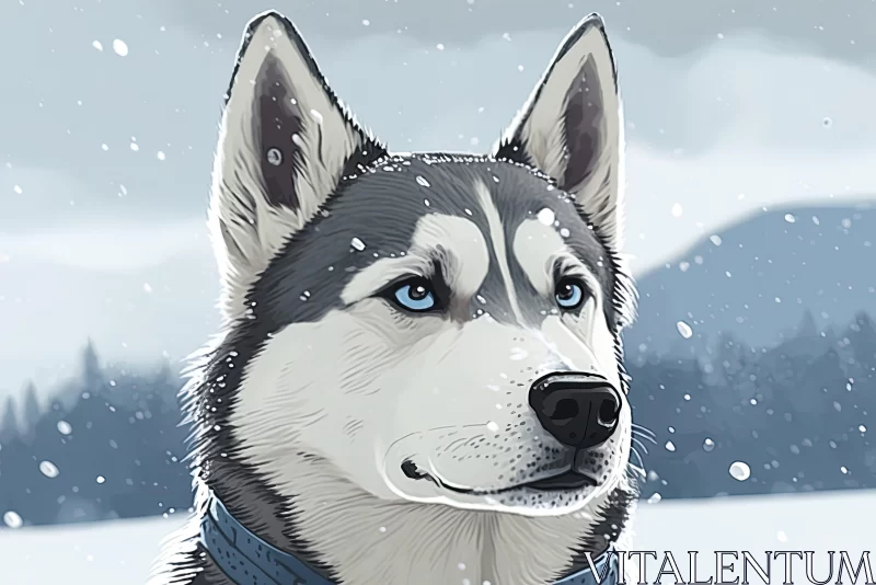 Charming Siberian Husky Illustration in Snow AI Image