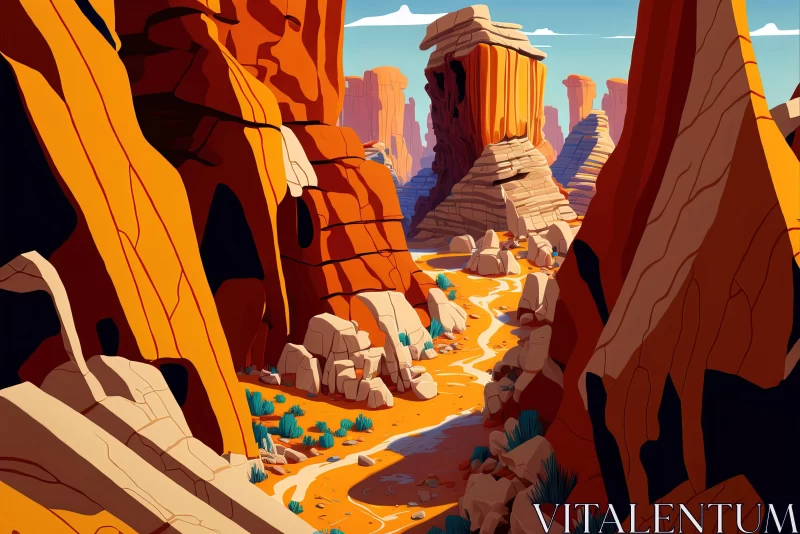 Animated Canyon and Desert Landscape - Cartoony Style AI Image