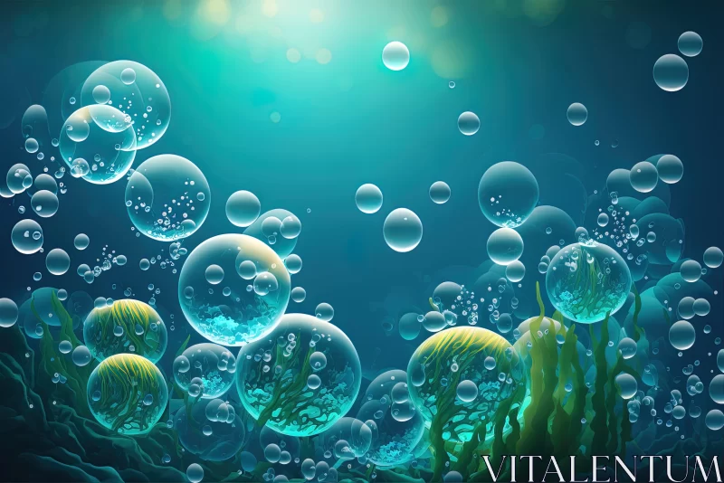 Enchanting Underwater Scene with Bubbles and Algae AI Image