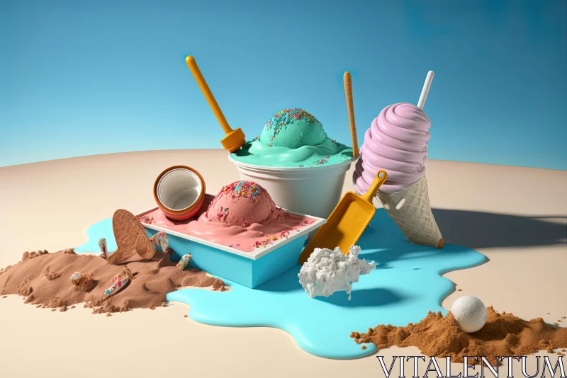 Surreal Ice Cream Landscape: A Photorealistic Still Life AI Image