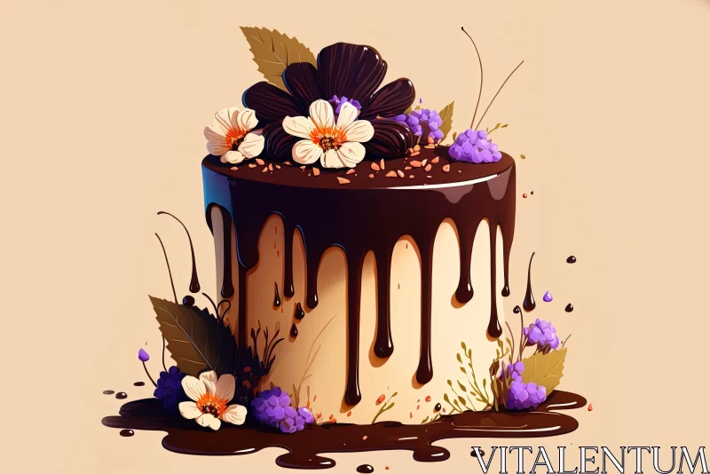 Nature-Inspired Chocolate Cake with Dripping Paint Effect AI Image