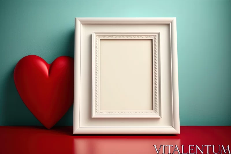 Romantic Frame and Heart on Red Table - Charming Realism AI Image