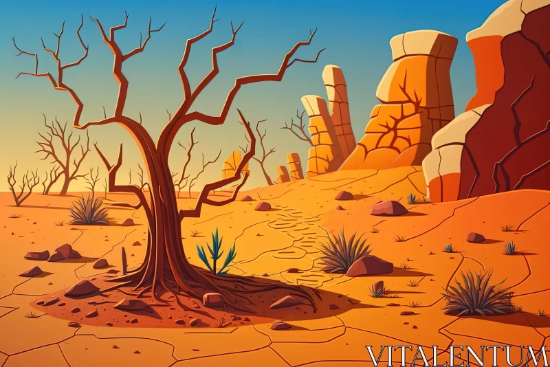 AI ART Cartoon Desert Landscape: A Study of Decay and Detail