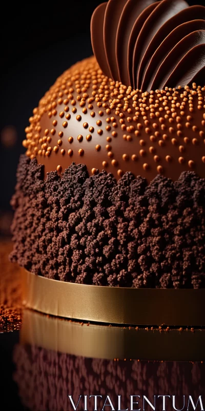 Chocolate Cake on Dark Background in Pointillist Style AI Image