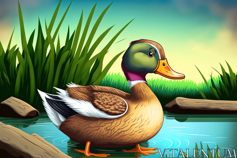 Colorful Duck in Water - Detailed Illustration Art AI Image