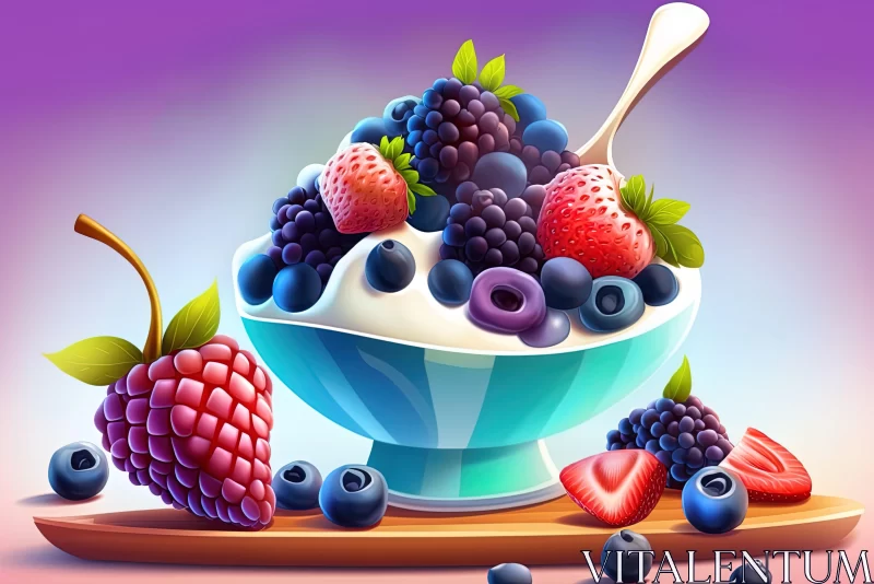 Colorful Still-Life with Yogurt and Berries in 2D Game Art Style AI Image