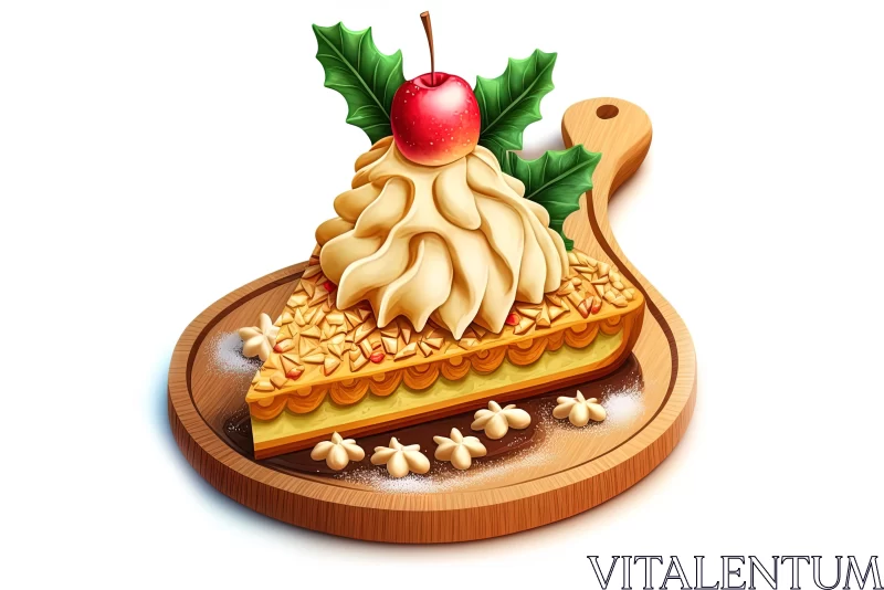 Detailed Illustration of a Slice of Pie on a Wooden Board AI Image