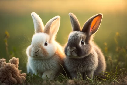 Adorable Bunnies in a Color Splash Sunset - Realist Art