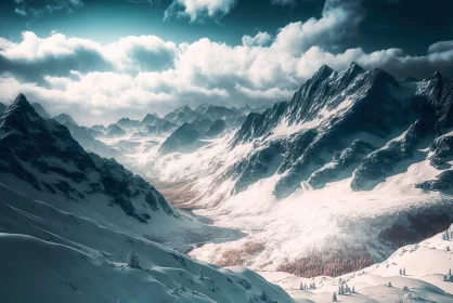 Majestic Snow-Covered Mountains and Clouds Landscape