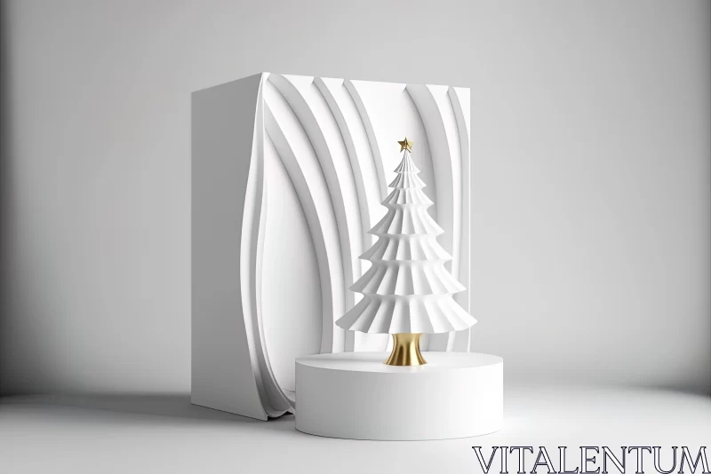 3D Rendered Minimalist Christmas Tree - White and Gold AI Image