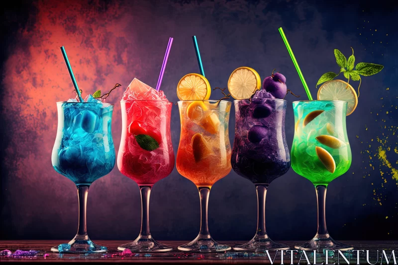 Exotic and Colorful Cocktail Display in Indigo Blue AI Image