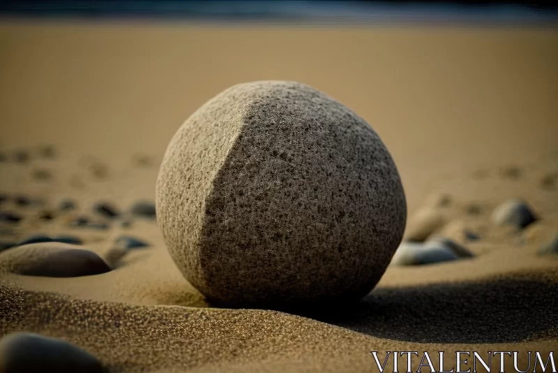 Spherical Stone Sculpture on Beach - Matte Photo AI Image