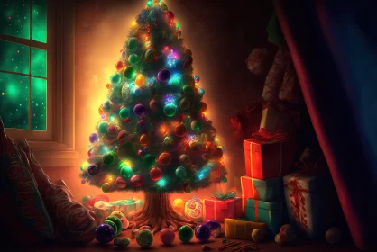 Vintage Style Christmas Tree - A Colorful Digital Painting