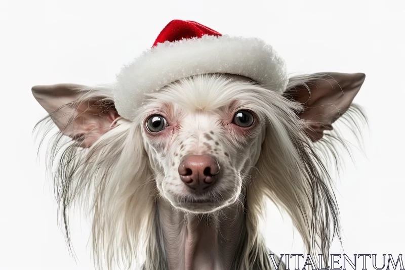 Asian Crested Dog in Santa Hat - A Festive Synchromism Art AI Image