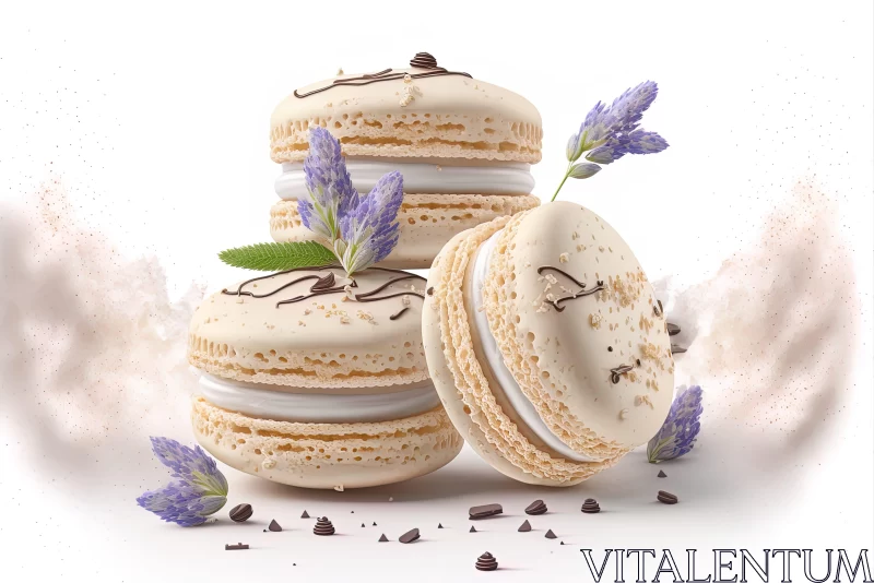 Lavender Adorned Macarons in Photorealistic Style AI Image