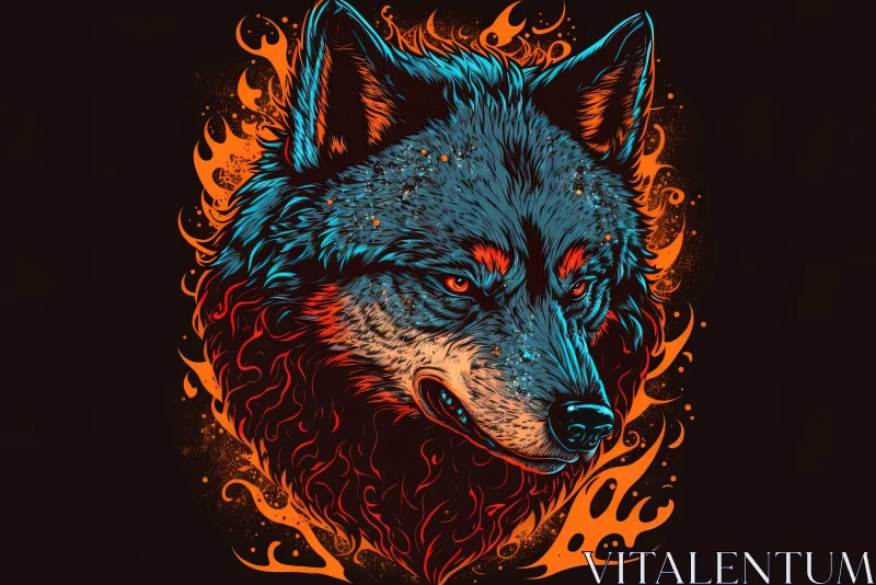 Wildfire Wolf Artwork: A Fiery Flame Illustration AI Image