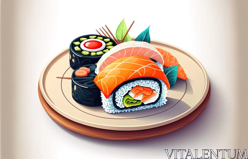 3D Sushi Plate Illustration in Pop Art Style AI Image