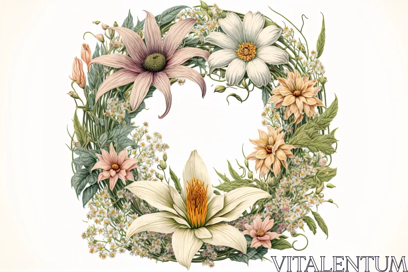 Detailed Floral Wreath Illustration in Prairiecore Style AI Image