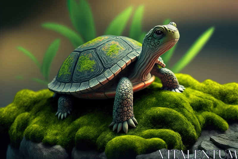 Realistic Turtle in Forest Habitat Illustration AI Image